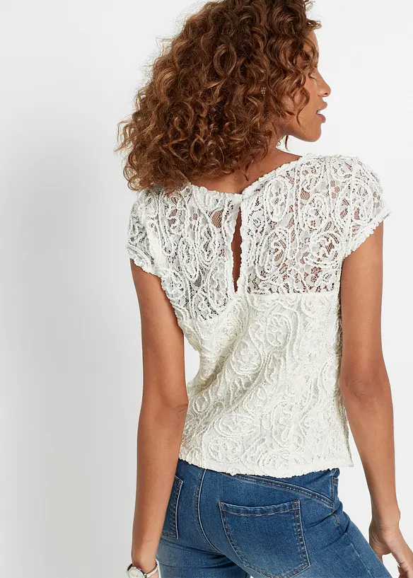 Blusenshirt mit Spitze in weiß von hinten (im Anschnitt) - bonprix