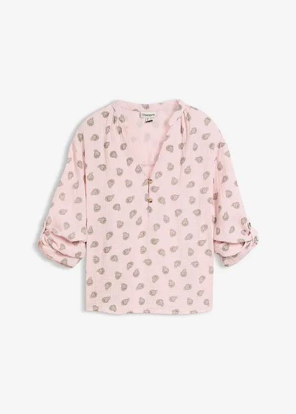 Musselin-Oversize-Bluse aus reiner Baumwolle in rosa von vorne - bonprix