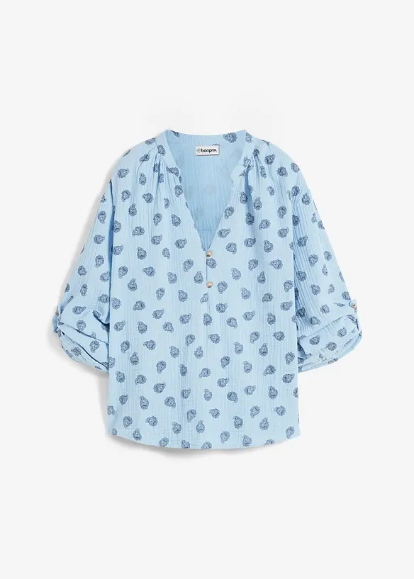 Musselin-Oversize-Bluse aus reiner Baumwolle in blau von vorne - bonprix