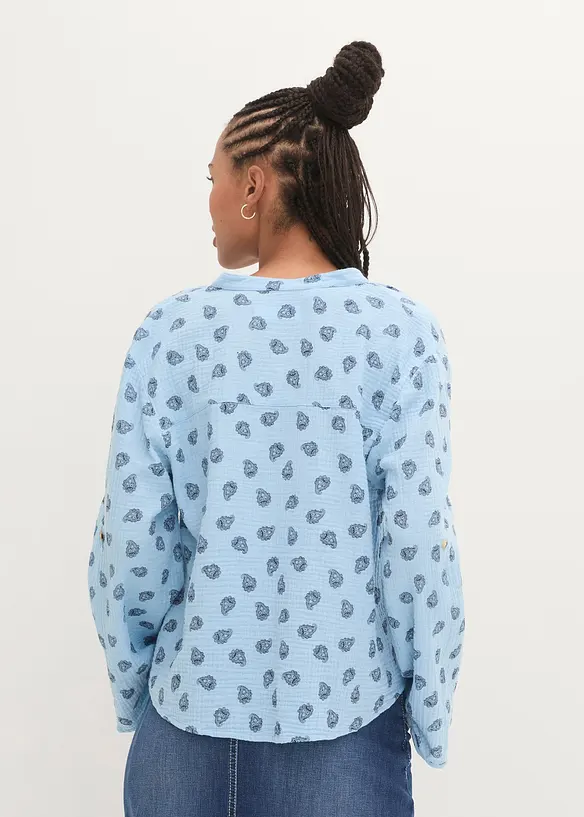 Musselin-Oversize-Bluse aus reiner Baumwolle in blau von hinten (im Anschnitt) - bonprix
