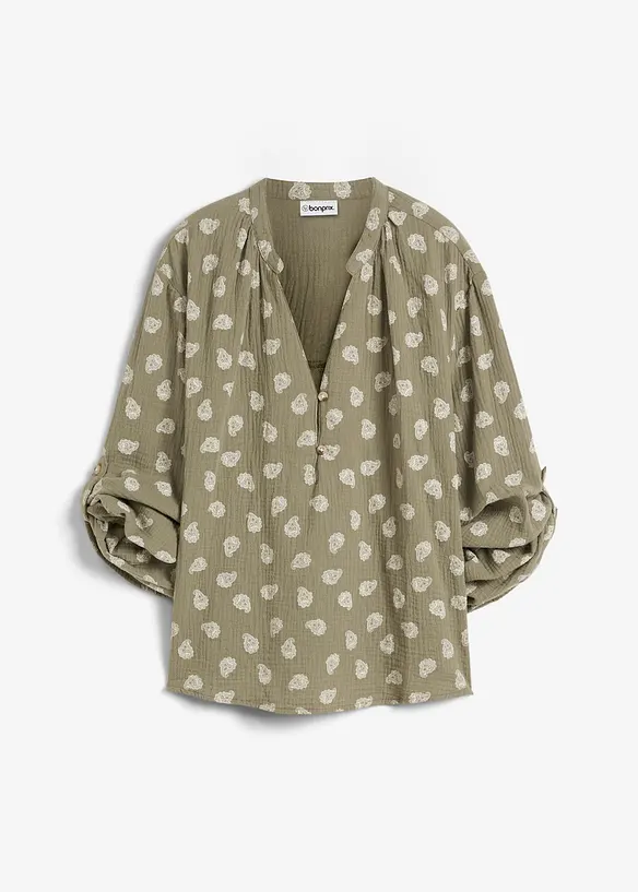 Musselin-Oversize-Bluse aus reiner Baumwolle in grün von vorne - bonprix Musselin-Oversize-Bluse aus reiner Baumwolle in grün von vorne - bonprix