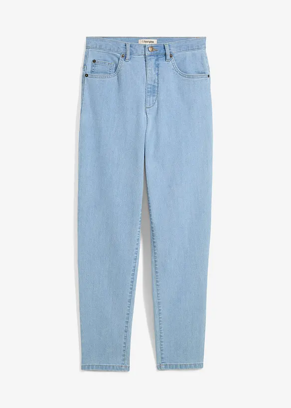 Mom Jeans High Waist, Stretch in blau von vorne - bonprix