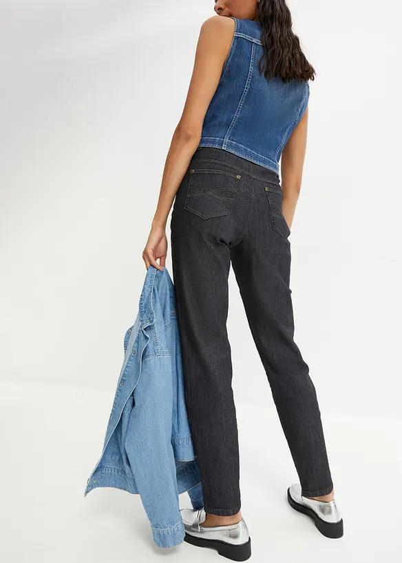 Mom Jeans High Waist, Stretch in schwarz von hinten - bonprix