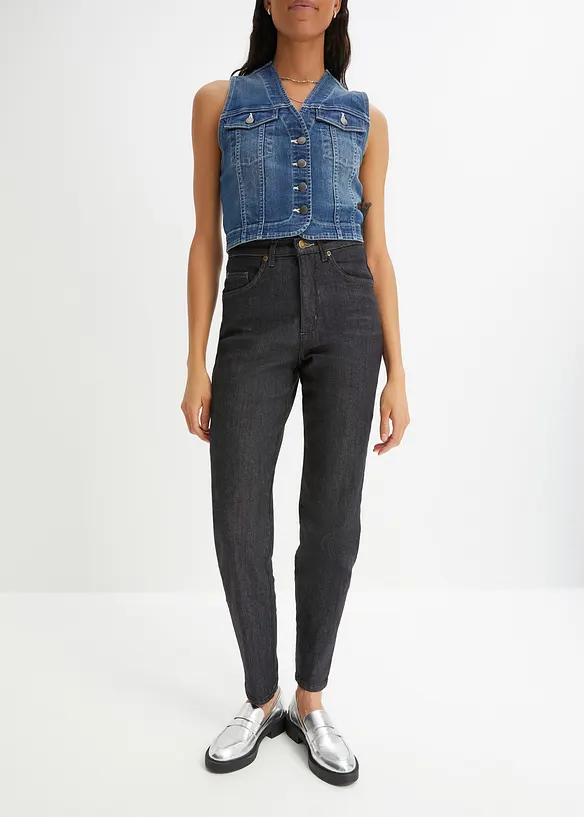 Mom Jeans High Waist, Stretch in schwarz von vorne - bonprix