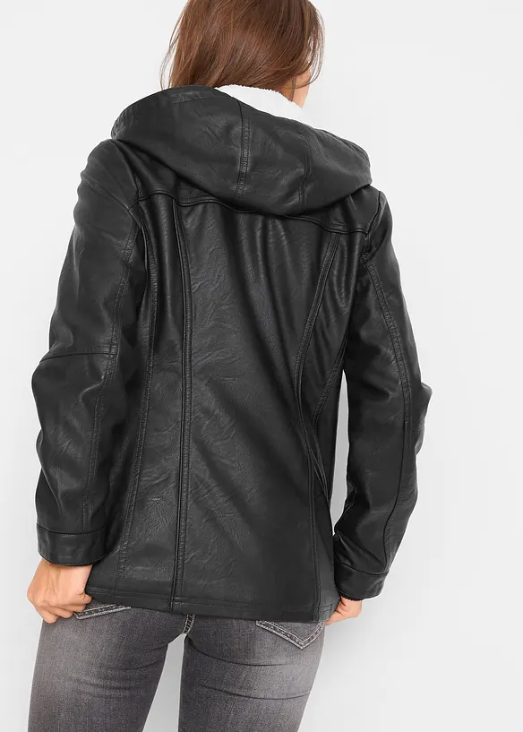 Lederimitat-Jacke in schwarz von hinten (im Anschnitt) - bonprix