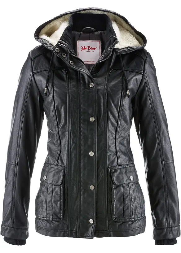 Lederimitat-Jacke in schwarz von vorne - bonprix