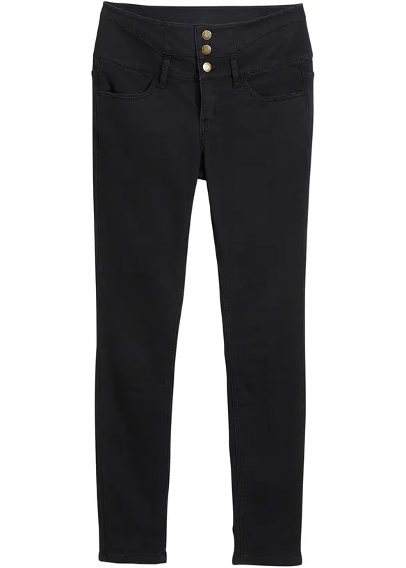 Wärmende Skinny Jeans High Waist, Shaping in schwarz von vorne - bonprix