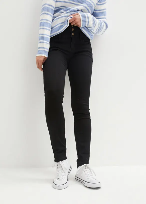 Wärmende Skinny Jeans High Waist, Shaping in schwarz von vorne - bonprix