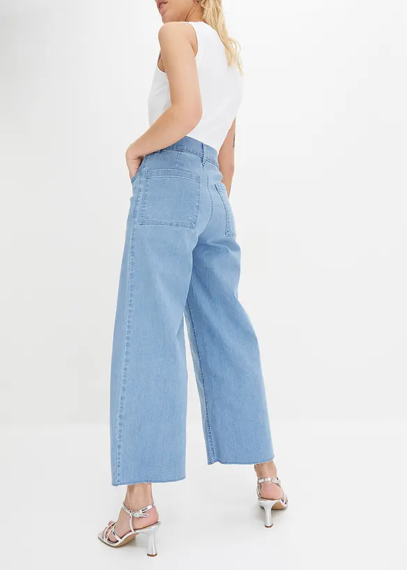 Wide-Leg-Jeans, High Waist, cropped in blau von hinten - bonprix