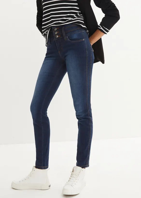 Slim-Fit-Jeans High Waist, Shaping in blau von vorne - bonprix