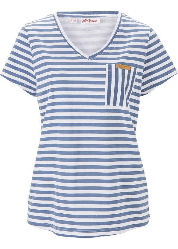 Lockeres T-Shirt aus reiner Baumwolle in blau von vorne - bonprix