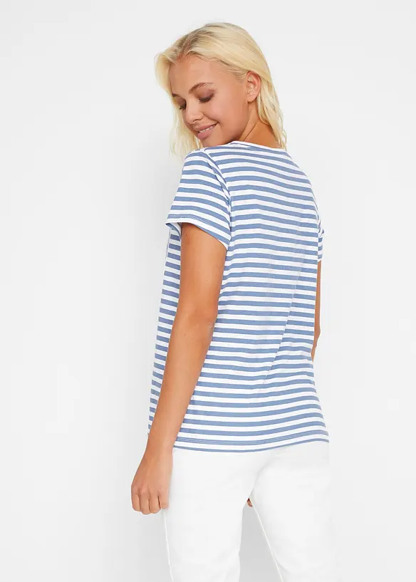 Lockeres T-Shirt aus reiner Baumwolle in blau von hinten (im Anschnitt) - bonprix