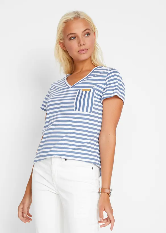Lockeres T-Shirt aus reiner Baumwolle in blau von vorne (im Anschnitt) - bonprix