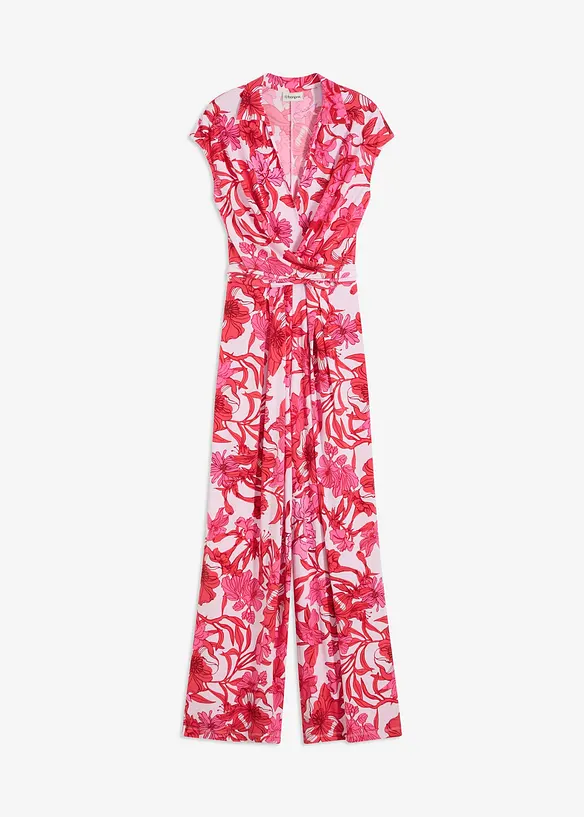 Ärmelloser Jersey-Jumpsuit in pink von vorne - bonprix