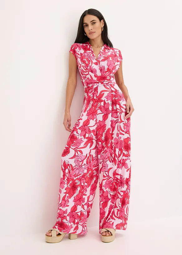 Ärmelloser Jersey-Jumpsuit in pink von vorne (Totalaufnahme) - bonprix