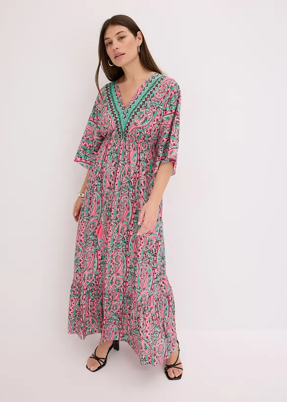Maxikleid aus fließender Viskose in pink von vorne (Totalaufnahme) - bonprix