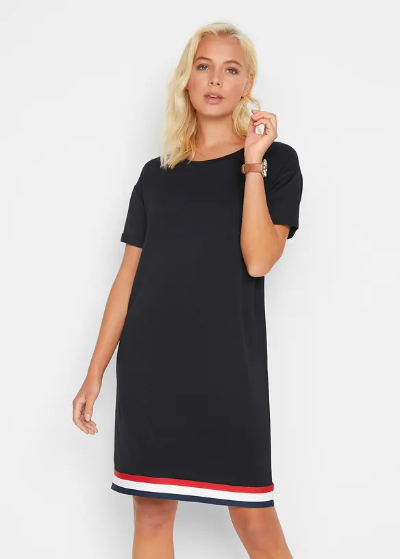Jerseykleid aus weichem Viskose-Mix in schwarz von vorne (Totalaufnahme) - bonprix