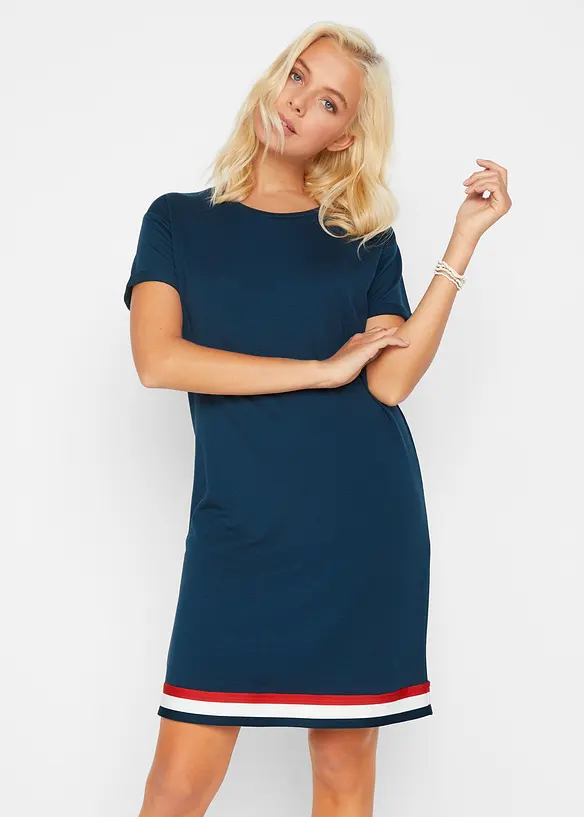 Jerseykleid aus weichem Viskose-Mix in blau von vorne (Totalaufnahme) - bonprix