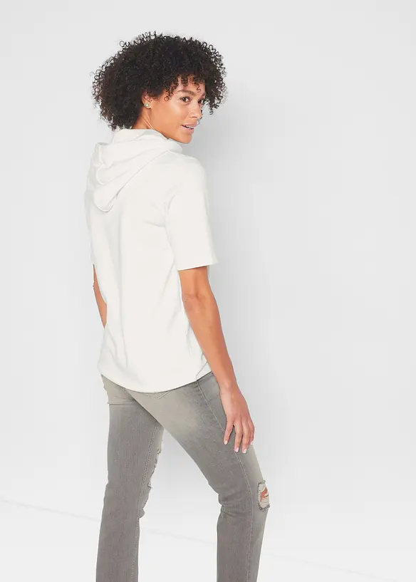 Halbarm-Hoodie aus Baumwoll-Mix in weiß von hinten (im Anschnitt) - bonprix Halbarm-Hoodie aus Baumwoll-Mix in weiß von hinten (im Anschnitt) - bonprix
