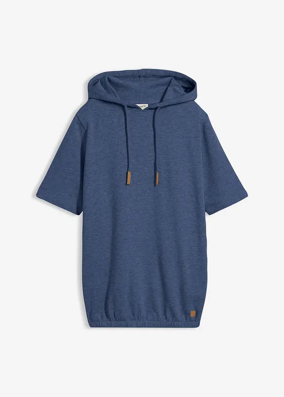 Halbarm-Hoodie aus Baumwoll-Mix in blau von vorne - bonprix