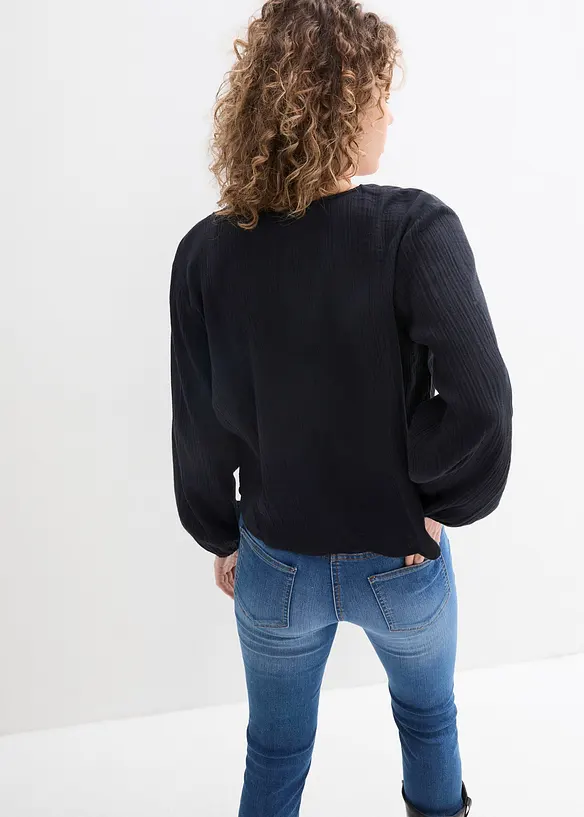 Musselin-Bolero aus reiner Baumwolle in schwarz von hinten (im Anschnitt) - bonprix
