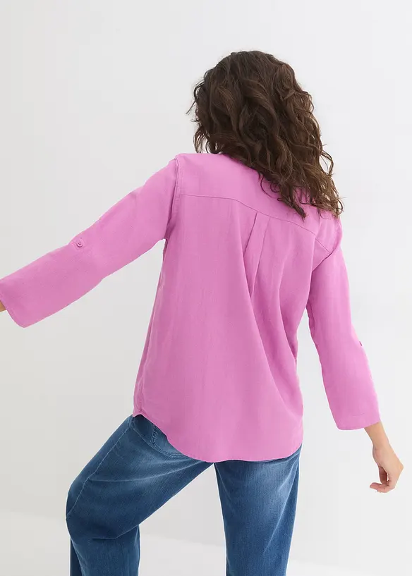 Leinen-Bluse, 3/4-Arm in pink von hinten (im Anschnitt) - bonprix