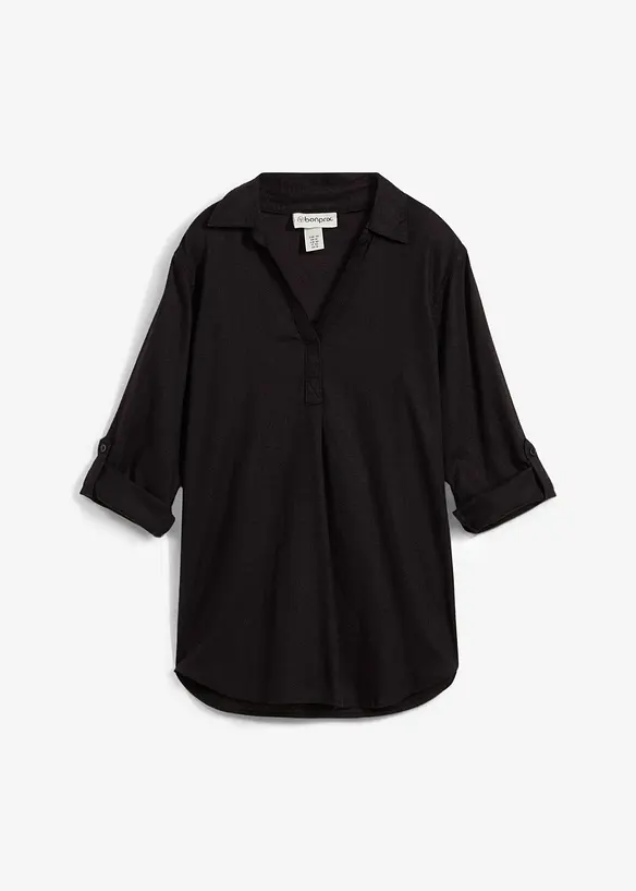 Leinen-Bluse, 3/4-Arm in schwarz von vorne - bonprix