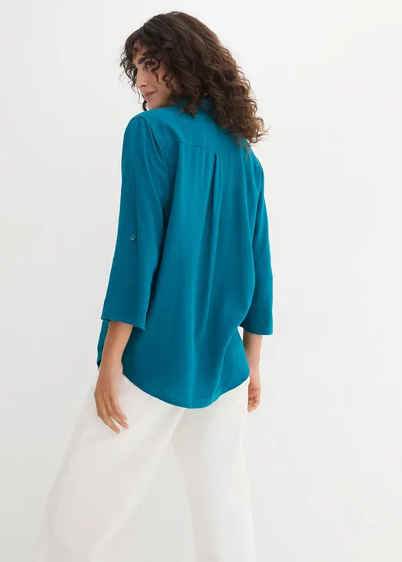 Leinen-Bluse, 3/4-Arm in petrol von hinten (im Anschnitt) - bonprix