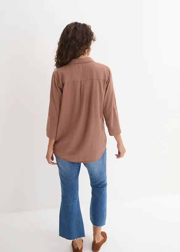 Leinen-Bluse, 3/4-Arm in braun von hinten (im Anschnitt) - bonprix