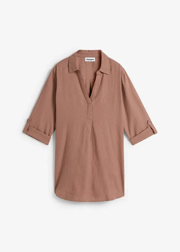 Leinen-Bluse, 3/4-Arm in braun von vorne - bonprix