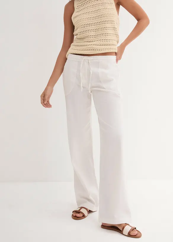 Leinen-Hose mit weitem Bein in weiß von vorne - bonprix Leinen-Hose mit weitem Bein in weiß von vorne - bonprix