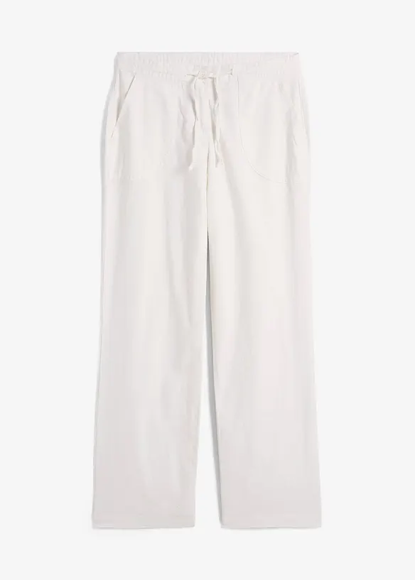 Leinen-Hose mit weitem Bein in weiß von vorne - bonprix Leinen-Hose mit weitem Bein in weiß von vorne - bonprix