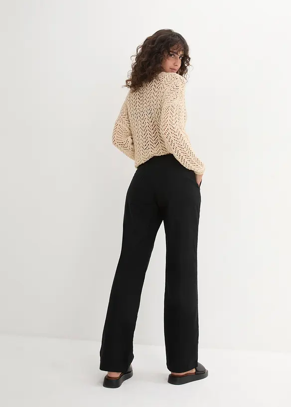 Leinen-Hose mit weitem Bein in schwarz von hinten - bonprix Leinen-Hose mit weitem Bein in schwarz von hinten - bonprix