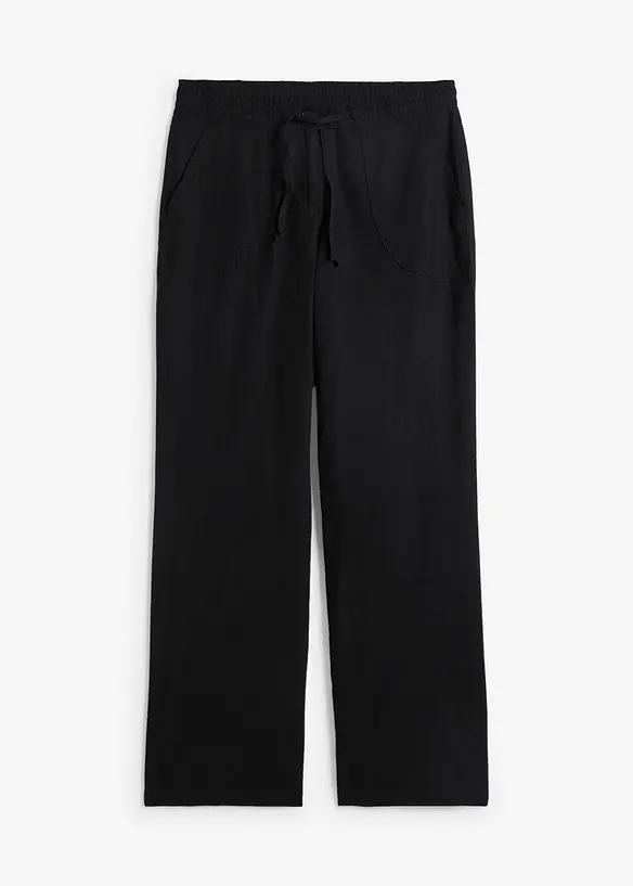 Leinen-Hose mit weitem Bein in schwarz von vorne - bonprix Leinen-Hose mit weitem Bein in schwarz von vorne - bonprix
