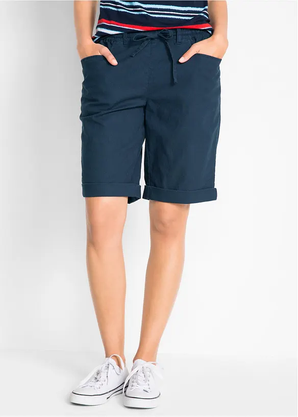 Bermuda aus Leinen-Mix in blau von vorne - bonprix