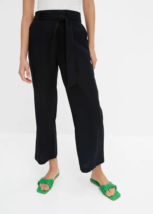 Culotte aus luftigem Leinen-Mix in schwarz von vorne - bonprix Culotte aus luftigem Leinen-Mix in schwarz von vorne - bonprix