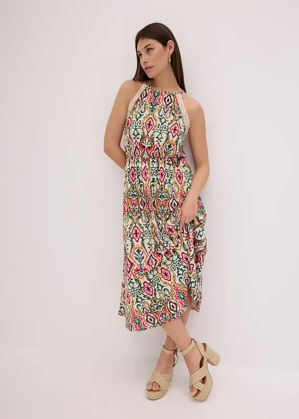 Midikleid mit Spitze in beige von vorne (Totalaufnahme) - bonprix