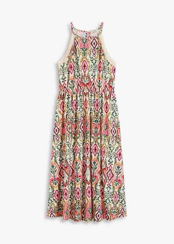 Midikleid mit Spitze in beige von vorne - bonprix