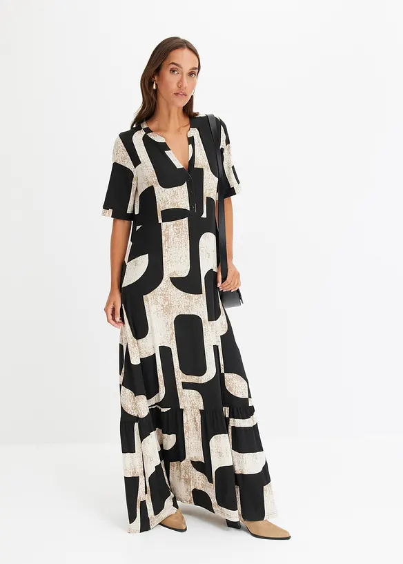 Maxikleid aus softem Viskose-Mix in schwarz von vorne (Totalaufnahme) - bonprix Maxikleid aus softem Viskose-Mix in schwarz von vorne (Totalaufnahme) - bonprix