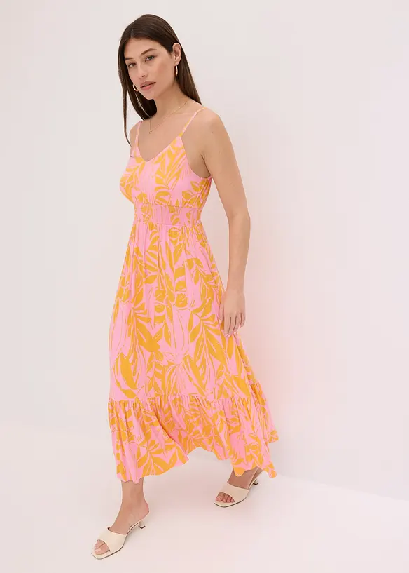 Trägerkleid aus softem Viskose-Mix in orange von vorne (Totalaufnahme) - bonprix