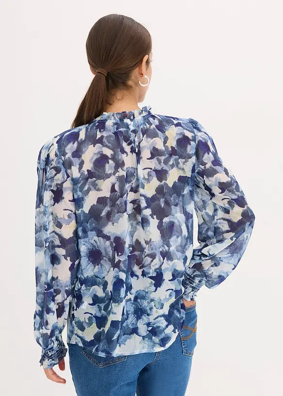 bedruckte Chiffonbluse in blau von hinten (im Anschnitt) - bonprix