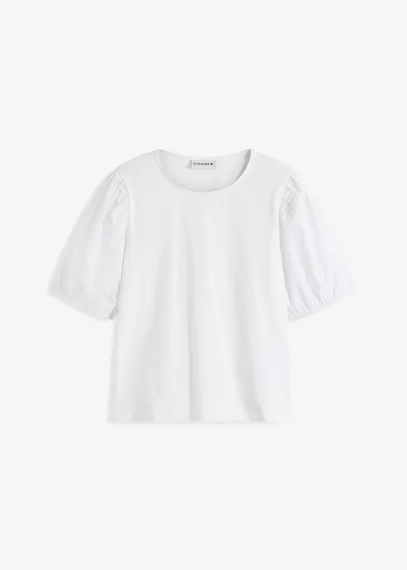 Shirt mit Ballonärmeln in weiß von vorne - bonprix