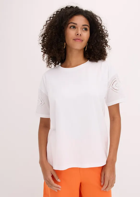 T-Shirt mit Lochstickerei in weiß von vorne (im Anschnitt) - bonprix T-Shirt mit Lochstickerei in weiß von vorne (im Anschnitt) - bonprix