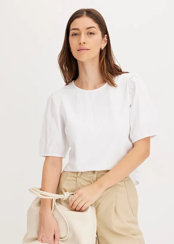 Shirt mit Ballonärmeln in weiß von vorne (im Anschnitt) - bonprix