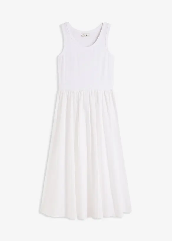 Jerseykleid im Materialmix in weiß von vorne - bonprix Jerseykleid im Materialmix in weiß von vorne - bonprix