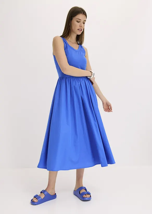 Jerseykleid im Materialmix in blau von vorne (Totalaufnahme) - bonprix Jerseykleid im Materialmix in blau von vorne (Totalaufnahme) - bonprix