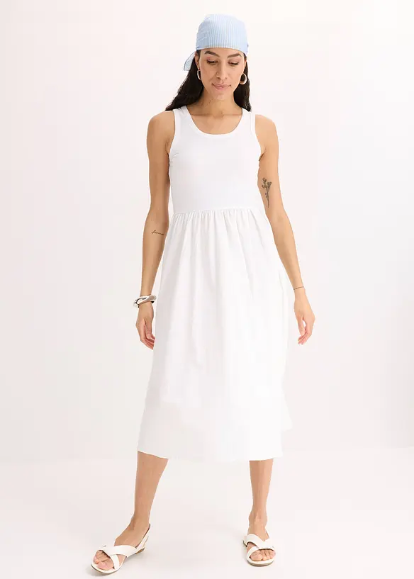 Jerseykleid im Materialmix in weiß von vorne (Totalaufnahme) - bonprix Jerseykleid im Materialmix in weiß von vorne (Totalaufnahme) - bonprix