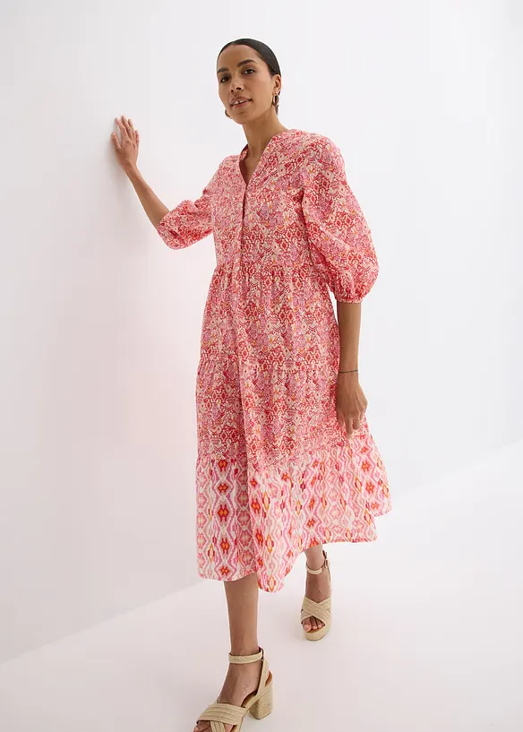 Midikleid aus leichter Baumwolle in rot von vorne (Totalaufnahme) - bonprix Midikleid aus leichter Baumwolle in rot von vorne (Totalaufnahme) - bonprix