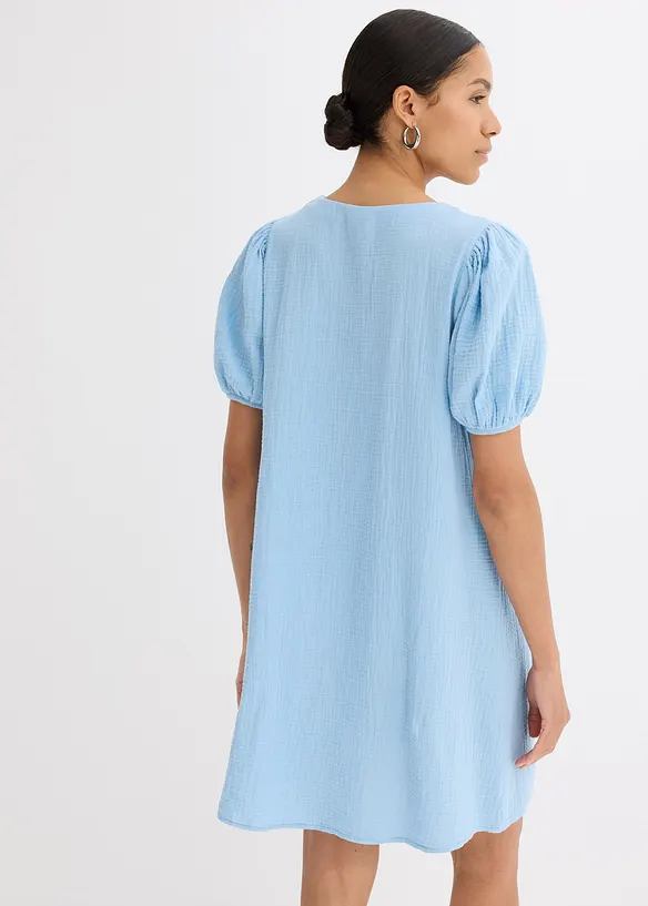 Kurzes Kleid aus Musselin in blau von hinten (Totalaufnahme) - bonprix