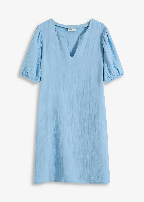 Kurzes Kleid aus Musselin in blau von vorne - bonprix